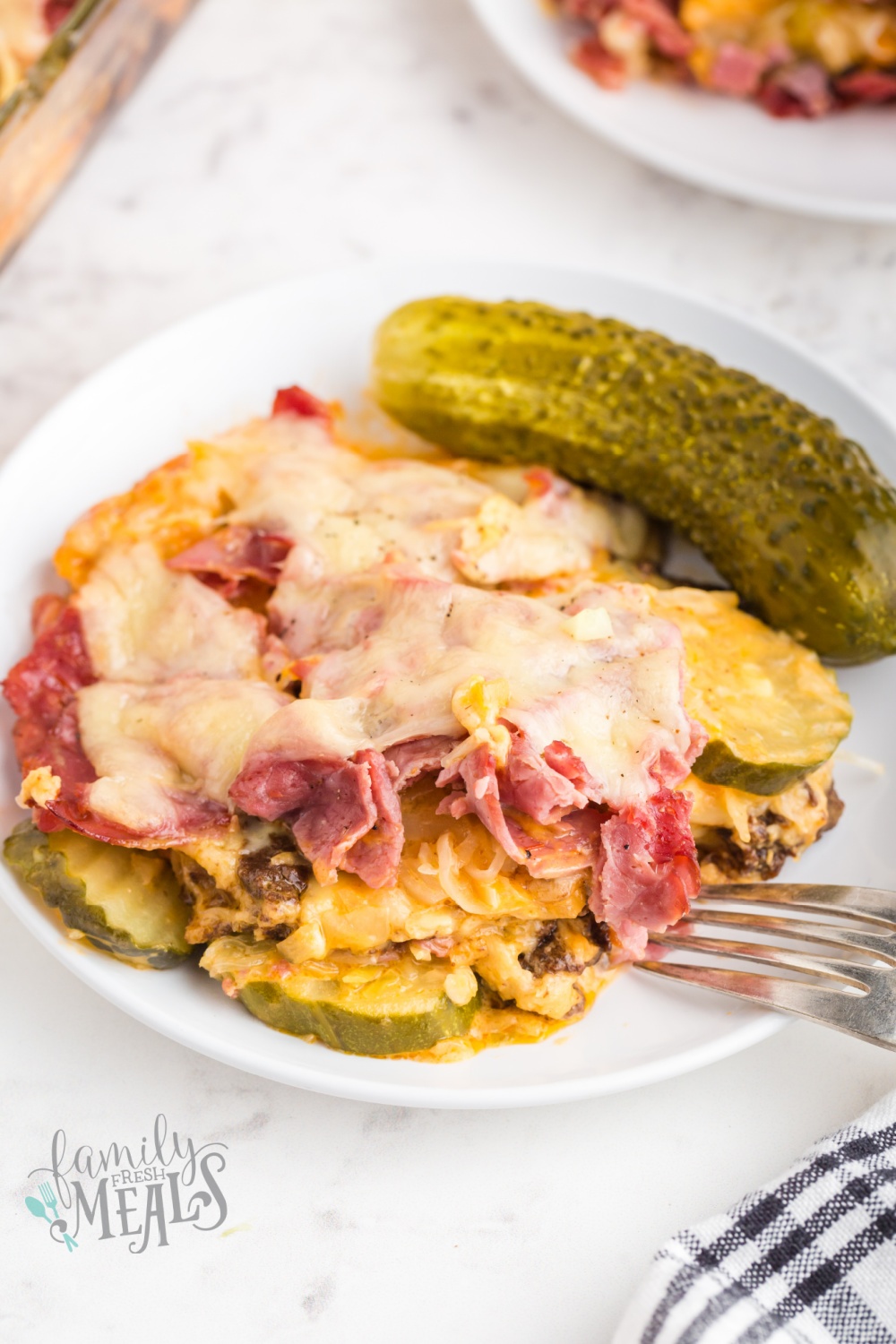 This Reuben Casserole turns a classic sandwich into an easy family-size casserole meal. All your favorite Rueben ingredients are in this dish via @familyfresh