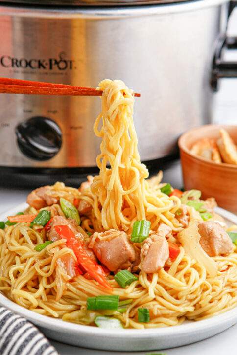 Slow Cooker Chicken Chow Mein on a plate