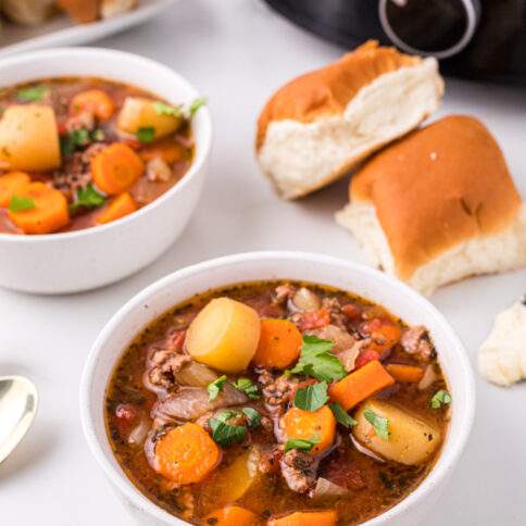 Slow Cooker Poor Mans Stew in a bowl