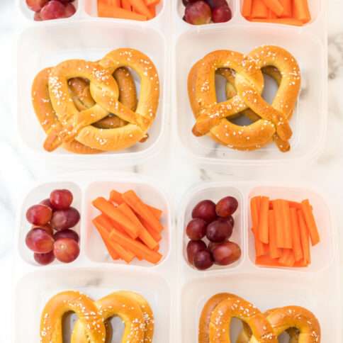 Soft Pretzel Easy Lunchbox Idea in 4 lunchboxes