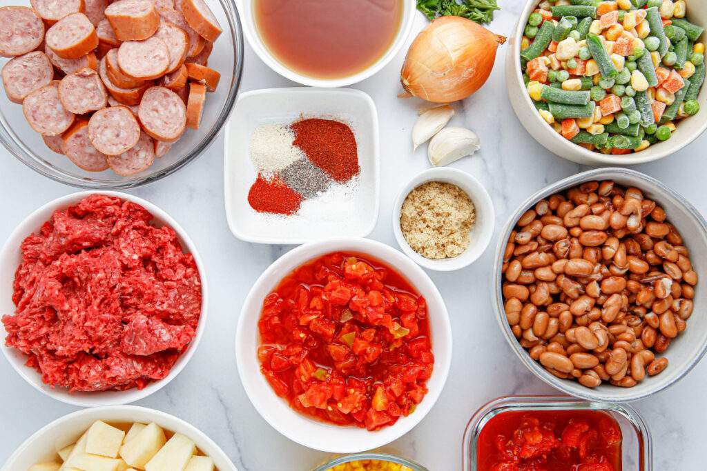 ingredients for Crockpot Texas Cowboy Stew 